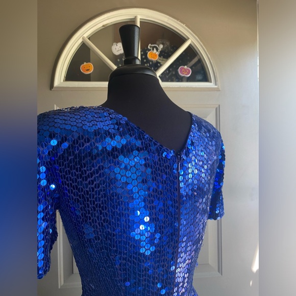 Vintage 90s Niteline Della Roufogali blue sequined  cocktail dress, size 6 - Picture 11 of 16
